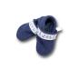Preview: Walkloden-Puschen blau mit Webband Anker